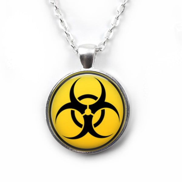 Biohazard Toxic Chemical Symbol Necklace or Keychain Pendant - Hazardous Zombie Biotoxin Lab -Microorganism Biological Research