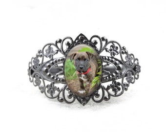 Personalized Pet Photo Cuff Bracelet - Pet Memorial Bracelet - Personalized Picture Bracelet - Victorian Filigree Bracelet