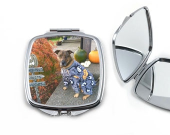 Custom Photo Compact Mirror - Personalized Picture Compact Mirror - Dog Lover Pet Photo Gifts - Square Metal Pocket Mirror