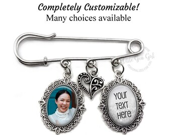 Personalized Lapel Pin with Photo and Custom Text Charm - Bride or Groom Wedding Memorial Pin Gift - Handmade by Little Gem Girl