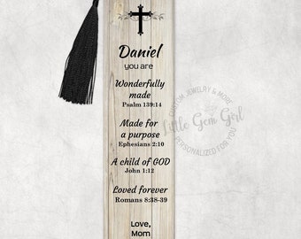 Custom Name Bible Bookmark - Sturdy Aluminum Metal - Personalized Christian Gifts for Men - Wood Cross Design - Bible Verse Bookmark