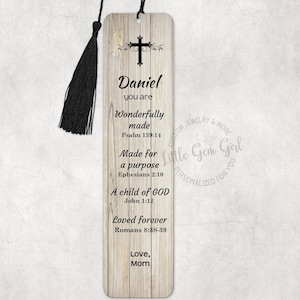 Custom Name Bible Bookmark - Sturdy Aluminum Metal - Personalized Christian Gifts for Men - Wood Cross Design - Bible Verse Bookmark