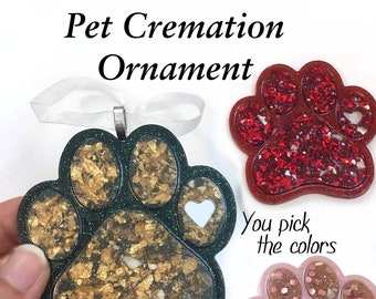 Custom Pet Cremation Paw Print Ornament or Key Chain Charm - You Pick Colors - Pet Memorial Ornament - Pet Cremation Urn Charm