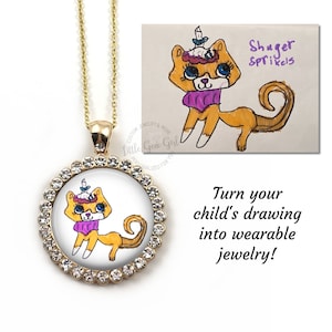Benutzerdefinierte Kind Kunstwerk Halskette - Kinder Zeichnung Schmuck - Schule Zeichnung oder Handschrift Charme Foto Andenken Mama Muttertag
