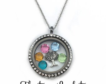 Family Tree Locket with Birthstone Charms  - Custom Birthstone Mothers Day Necklace - Mothers Day Mom Necklace, Grandma Necklace