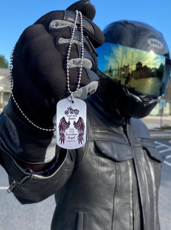 バイクライダーのためのバイカー祈り両面ドッグタグ - 守護天使キー