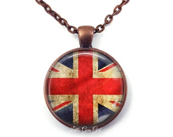 Vintage UK Union Jack Necklace Pendant - British Flag Charm - Union Jack Flag Necklace or Keychain