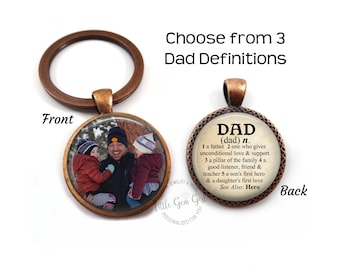 Personalized Picture Dad Key Chain Charm - Double Sided Custom Photo Dictionary Definition Keychain - Father's Day Gift from Son Daughter