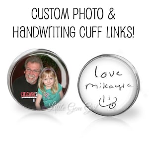 Custom Photo and Handwriting Cuff Links - Wedding Cufflinks Fathers Day Keepsake from Kids - Signature Jewelry- Sterling Silver or Stainless
