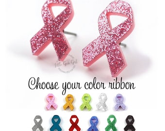Tiny Pink Ribbon Earrings Titanium or Stainless Steel Posts - Breast Cancer Stud Earrings - Awareness and Support Jewelry 14x10mm