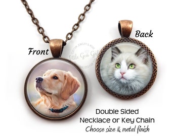 Custom Photo Double Sided Pendant Necklace or Key Chain Charm - Personalized Pet Kids or Family Memorial Jewelry - Dad and Mothers Day Gift