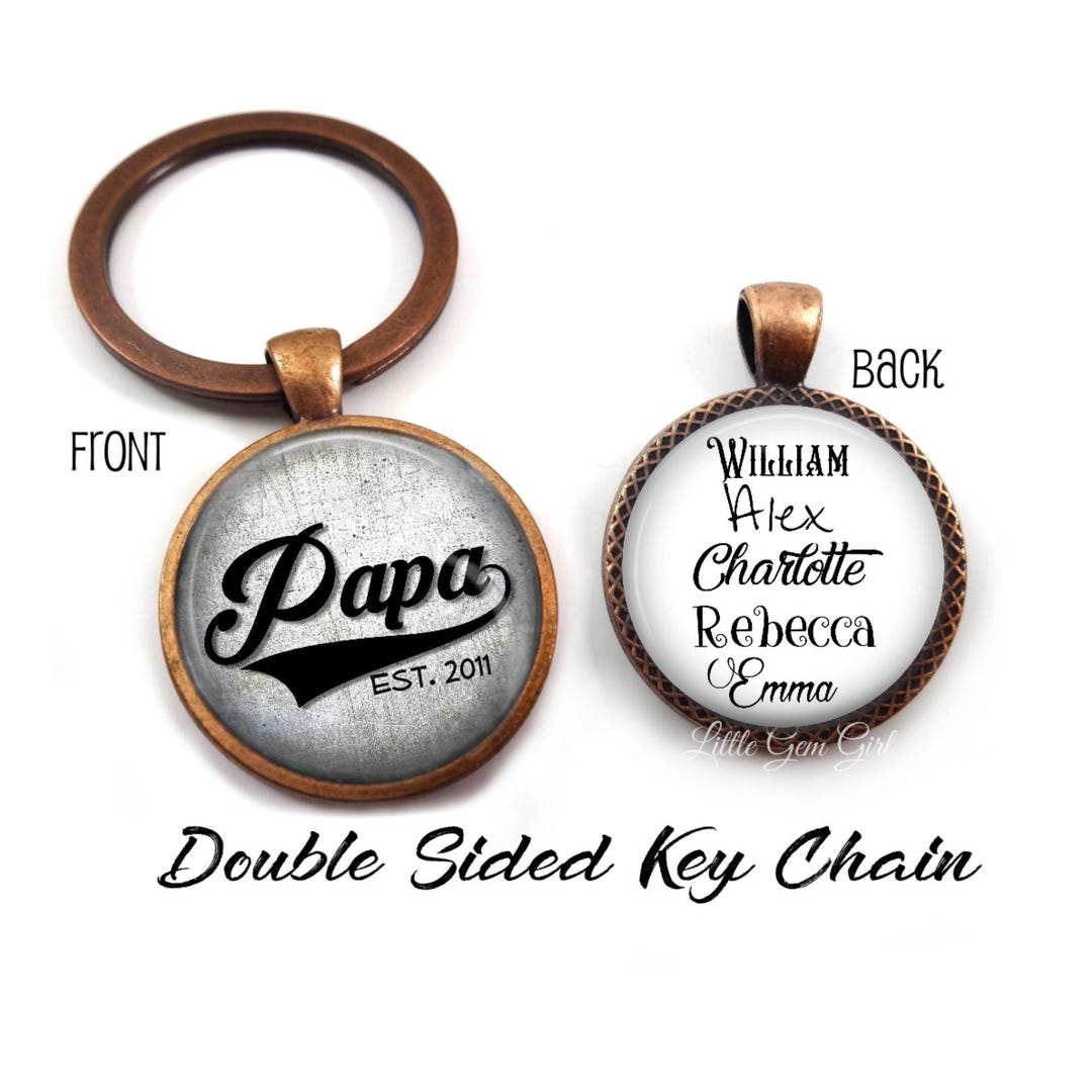 Father's Day Papa Established Key Chain Charm - Kids Names Double Sided ...