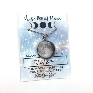 Stainless Steel Custom Birth Moon Necklace With Optional Engraving 1 to 5 Personalized Moon Phase Pendant Birthday Moon Jewelry image 4