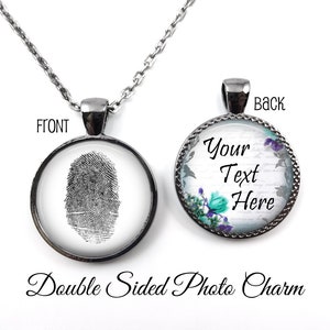 Actual Fingerprint Necklace or Key Chain with Custom Message on Back Custom Thumb Print Jewelry Personalized Memorial Charm Jewelry image 1