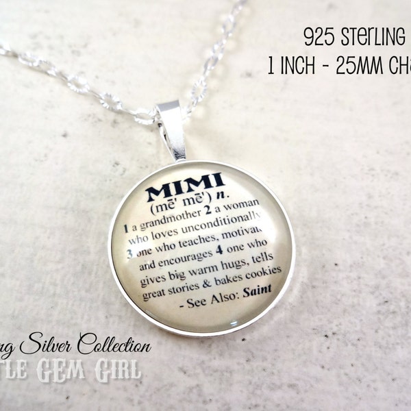 925 STERLING SILVER Mimi Necklace with optional Angel Wing -  25mm Pendant Antique Dictionary Definition for Mothers Day