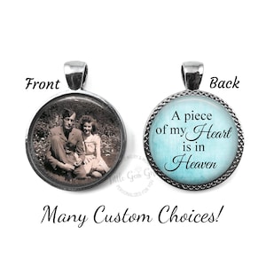 A Piece of my Heart is in Heaven Double Sided Custom Photo Wedding Bouquet Charm - Bridal Shower Something Blue Gift for Bride