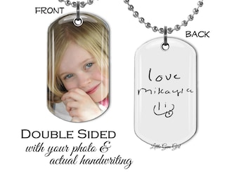Photo Dog Tag Halskette mit handgeschriebener Nachricht oder Unterschrift - Personalisierter Schlüsselanhänger personalisiertes Foto Geschenk für Mama oder Papa