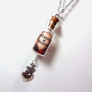 Queen of Hearts Alice's Adventures in Wonderland Valentine's Day Glass Bottle Cork Necklace Red Queen image 2