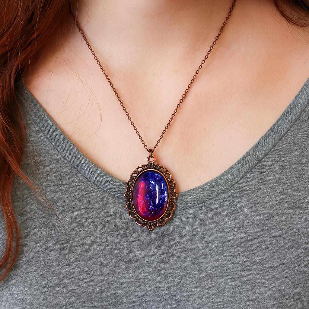 天然石ネックレス　ターコイズ　ナンホーン瑪瑙　赤青　6pcs SV925刻印 Czech Glass Mexican Opal Dragons Breath Necklace - Red Blue Fire