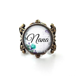 Nana Ring Personzlied Grandma Jewelry - Custom Mother&#39;s Day Gift - High Quality Adjustable Filigree Ring Band in Bronze or Silver 14 Styles