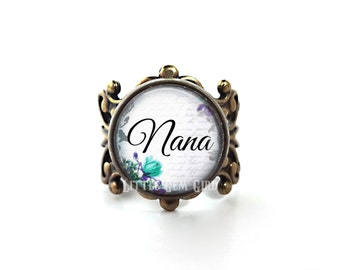 Nana Ring Personzlied Grandma Jewelry - Custom Mother's Day Gift - High Quality Adjustable Filigree Ring Band in Bronze or Silver 14 Styles