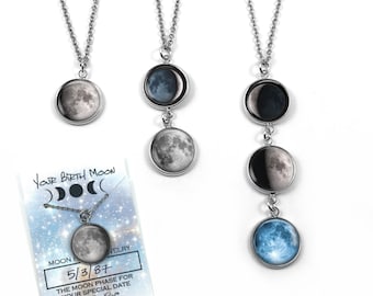 Stainless Steel Custom Birth Moon Necklace With Optional Engraving