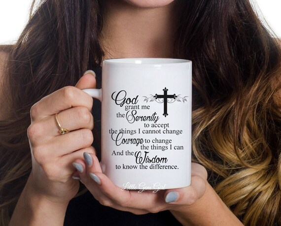 15 ounce Serenity Prayer Coffee Mug - AA Gift for men and women - Sobriety  Gift - Alcoholics Anonymous Coffee Cup Sponsor Recovery Gift
