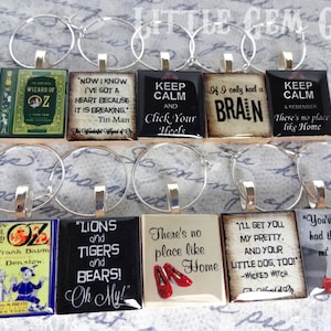 The Wonderful Wizard of Oz Wine Charms - YOU PICK 10 Designs - Dorothy Ruby Slippers No Place Like Home -Yellow Brick Road Scrabble Pendants