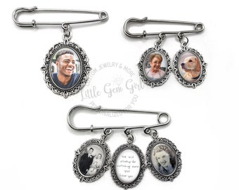Custom Photo Lapel Pin with 1 to 3 Images - Personalized Memorial Picture or Handwriting Charm for Wedding or Graduation - Groom Fiancé Gift
