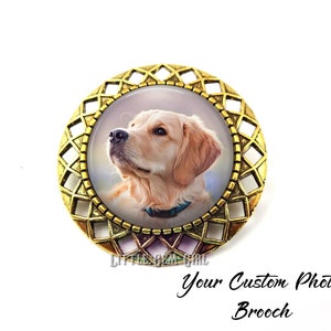 Custom Photo Pet Brooch - Silver or Gold Picture Boutonniere - 4 Styles Available - Wedding Pin Bouquet Charm - Memorial Jewelry