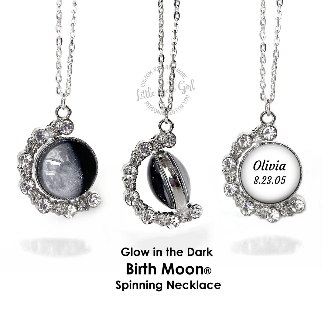 2 Sided Personalized Glow in the Dark Birth Moon Necklace