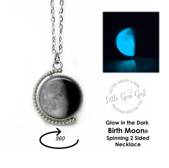 Birth Moon Glow in the Dark Necklace, 360 Spinning Double-sided
