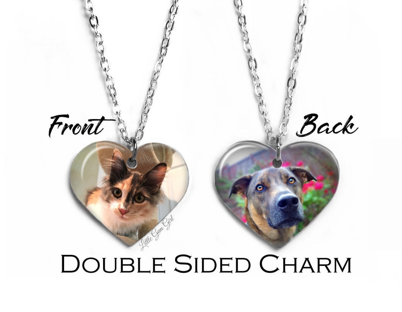 Double Sided Custom Photo Heart Key Chain or Picture Necklace - 2 Photo Charm - Porcelain like Dog Tag Pendant - Photo Memorial Gifts
