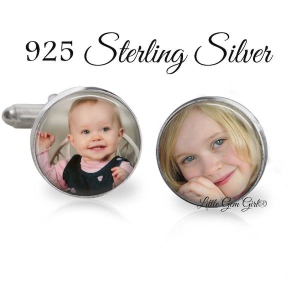 925 Sterling Silver Custom Photo Cuff Links - Personalized Picture Cufflinks - Father of the Bride - Groom and Dad Wedding Gift