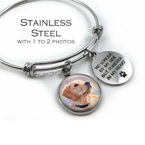 Dog Memorial Bracelet Loss of Pet Sympathy Gift - Custom Photo Bracelet - Stainless Steel Charm Bracelet Pet Memorial No Longer by my Side