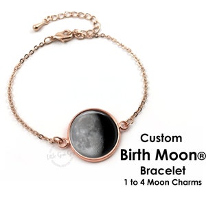 Custom Rose Gold Anniversary or Birth Moon Charm Bracelet with 1 to 4 Personalized Birthday Moons, Adjustable Length Women Jewelry Gift
