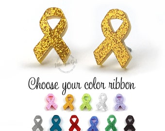 Gold Yellow Cancer Ribbon Earrings Titanium or Stainless Steel Posts - Leukemia, Kidney, Appendix or Childhood Cancer Support Jewelry