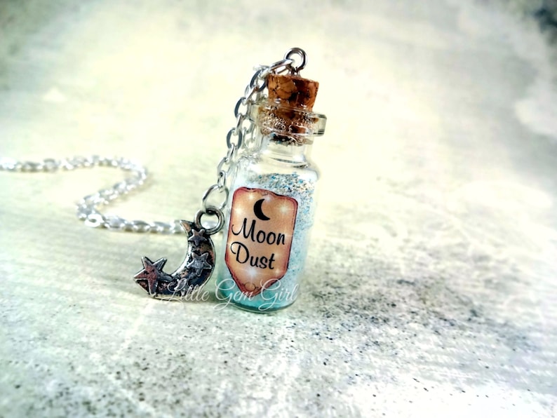 Handmade Glowing Moon Dust Mini Bottle Charm Necklace Glow in the Dark Moon Sand Jewelry in Glass Vial Mini Magic Potions image 4