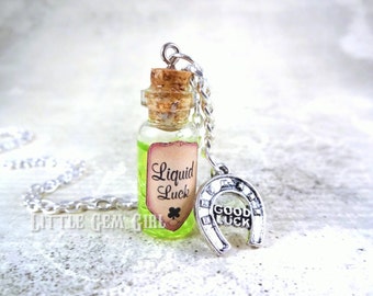 Liquid Luck Glass Bottle Necklace - Good Luck Charm - Magic Potion Vial - Going Away Gift - Graduation Gift - St Patrick's Day Luck Jewelry