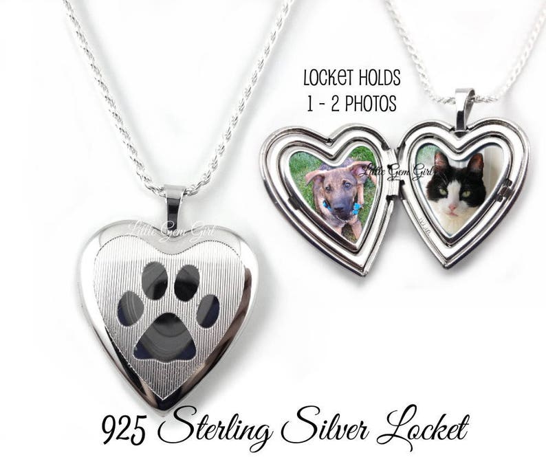 Custom Photo Heart Pet Locket 925 STERLING SILVER Paw Print - Etsy