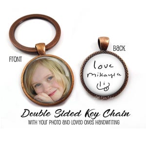 Double Sided Custom Handwriting & Photo Keychain - Personalized Picture Key chain - Signature Jewelry - Loved ones Handwritten Message