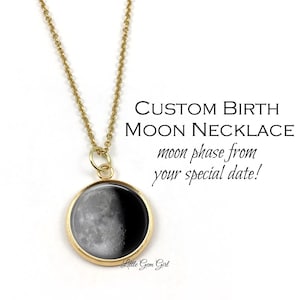 Gold Stainless Steel Custom Birth Moon Charm Necklace - Personalized Moon Phase Pendant - Birthday Moon Jewelry - Mothers Day Gift