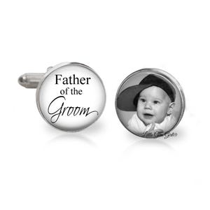 Father of the Groom Cuff Links - Custom Photo Cufflinks for Dad - Wedding Keepsake Personalized Picture - Sterling Silver or Stainless