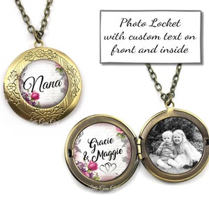 Personalized Locket with Your Text and Picture - Custom Photo Locket in Rose Gold, Silver or Gunmetal, 23 Designs - Round Picture Locket