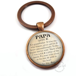 Handmade Papa Dictionary Definition Key Chain Charm for Fathers Day - Pregnancy Reveal or Baby Birth Announcement Gift - Metal Keychain