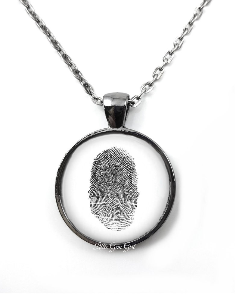 Actual Fingerprint Necklace or Key Chain with Custom Message on Back Custom Thumb Print Jewelry Personalized Memorial Charm Jewelry image 3