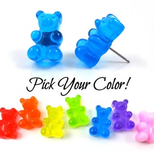 16mm Rainbow Colored Bears Stud Earrings Titanium or Stainless Steel for Sensitive Ears