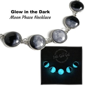 Glow in the Dark Moon Phase Necklace: Lunar Bib Necklace