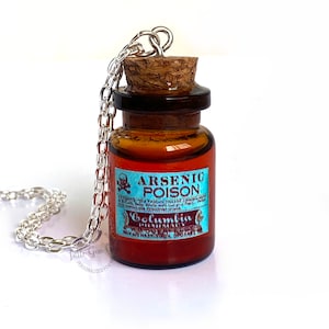 Vintage Replica Arsenic Poison Glass Bottle Cork Necklace - Antique Style Mini Potion Vial Charm with Copper Shimmer Liquid 1.5&quot; x .75&quot;