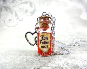 Love Potion Number 9 Mini Bottle Necklace - Red Copper Shimmer Liquid Magic Spell Potion - Once Upon a Time Valentine's Day Jewelry